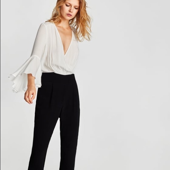 NWT Zara Black White Contrasting V Neck Jumpsuit - Picture 4 of 8